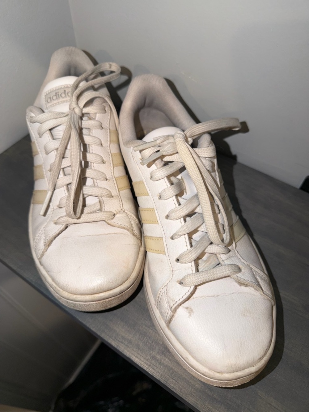 adidas Off-White Leather Sneakers with Cream Stripes